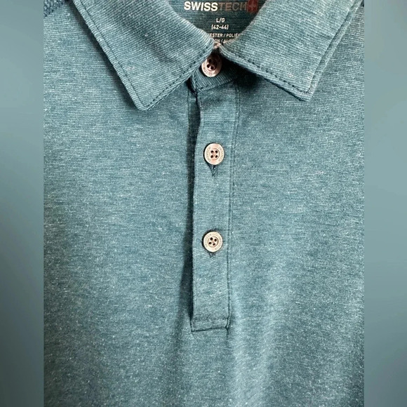 SwissTech short Sleeve Polo shirt. Baby Turquoise Heather Size Large - Picture 8 of 9